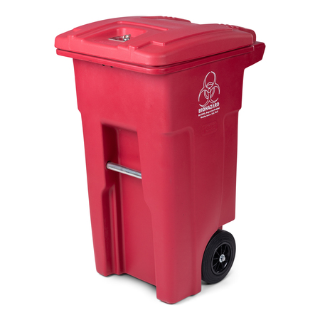 TOTER 32 Gal. Red Hazardous Waste Trash Can with Wheels and Lid Lock RMN32